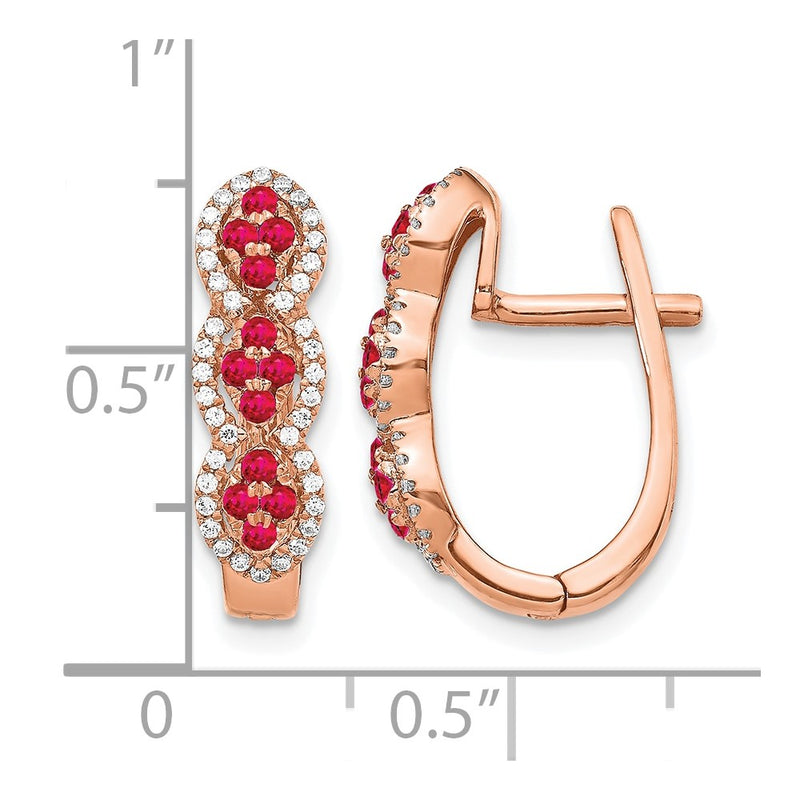 14k Rose Gold Real Diamond and Ruby Hinged Earrings