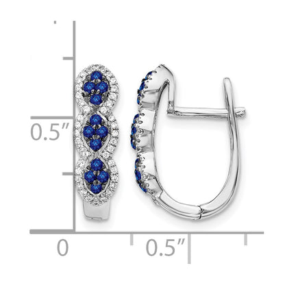 14k White Gold Real Diamond and Blue Sapphire Hinged Earrings