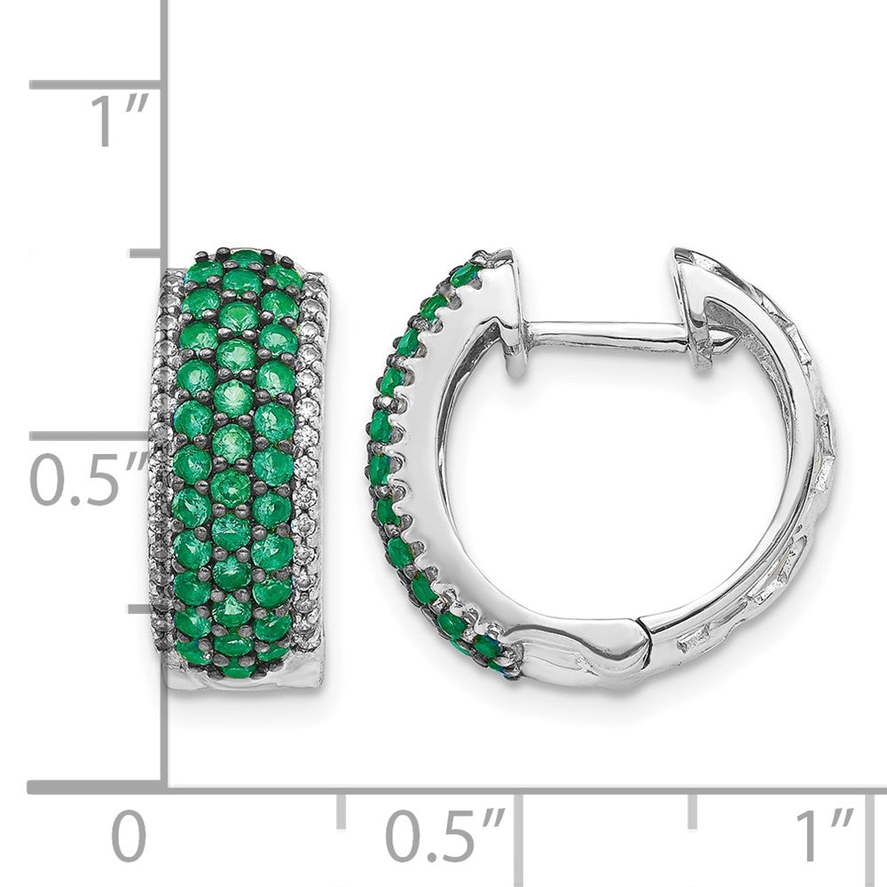 14k White Gold Real Diamond and Emerald Hinged Hoop Earrings