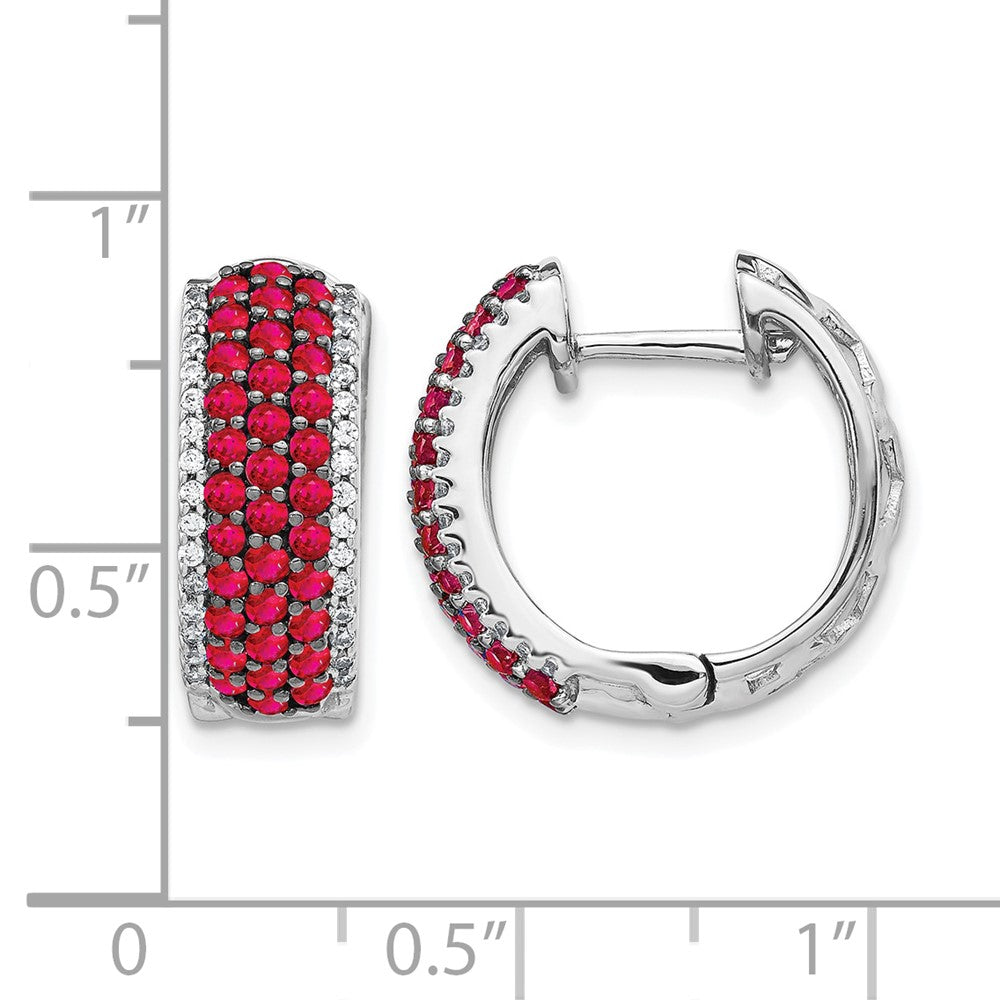 14k White Gold Real Diamond and Ruby Hinged Hoop Earrings