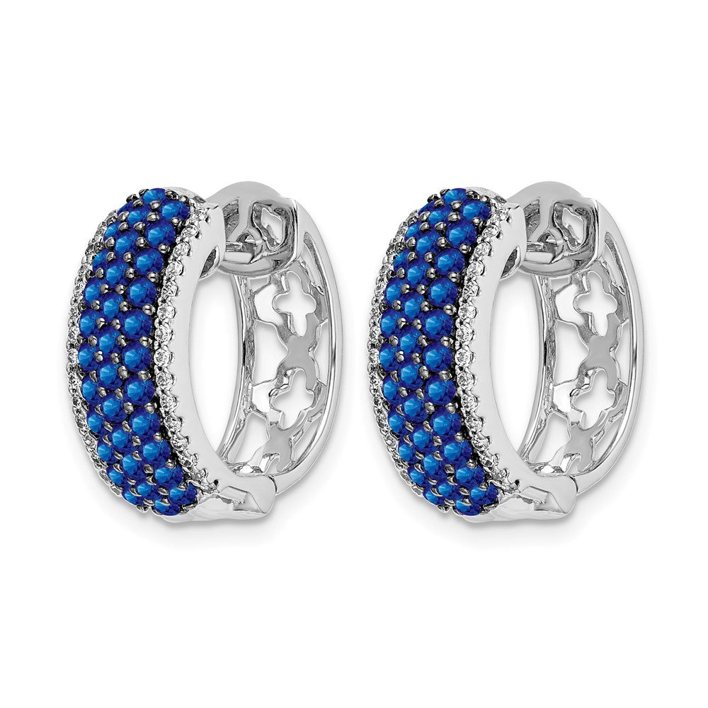 14k White Gold Real Diamond and Sapphire Hinged Hoop Earrings