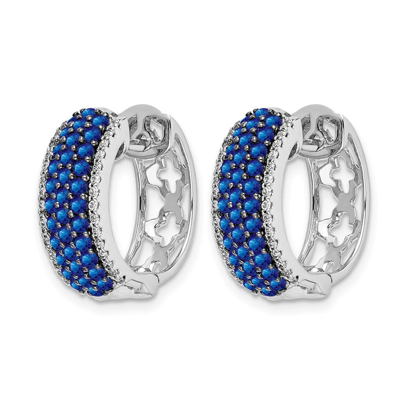 14k White Gold Real Diamond and Sapphire Hinged Hoop Earrings