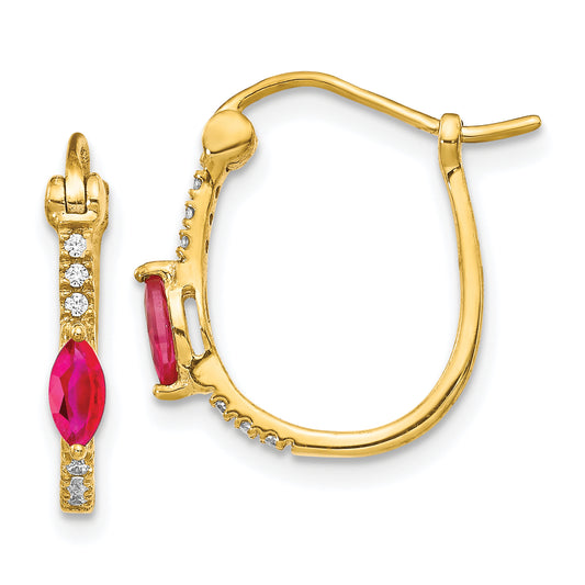 10K Yellow Gold 1/20Ct Diamond And Ruby Hinged Hoop Earrings