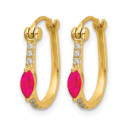 14k Yellow Gold 1/20ct Real Diamond and Ruby Hinged Hoop Earrings