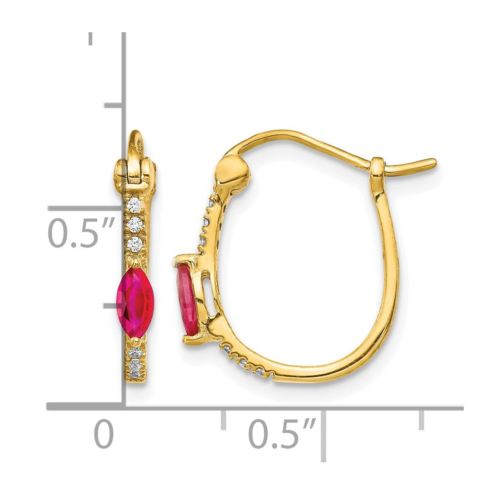 14k Yellow Gold 1/20ct Real Diamond and Ruby Hinged Hoop Earrings
