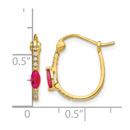 14k Yellow Gold 1/20ct Real Diamond and Ruby Hinged Hoop Earrings