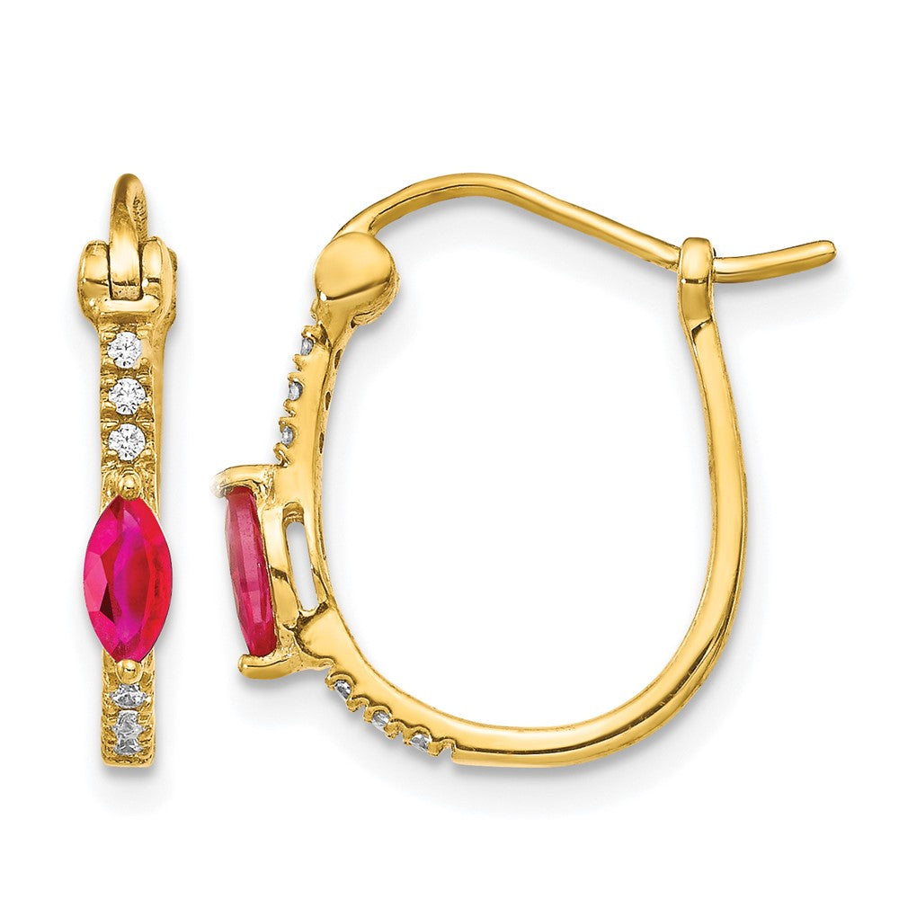 14k Yellow Gold 1/20ct Real Diamond and Ruby Hinged Hoop Earrings