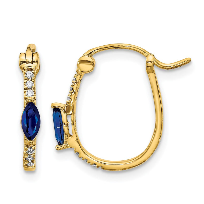 10K Yellow Gold 1/20Ct Diamond And Sapphire Hinged Hoop Earrings