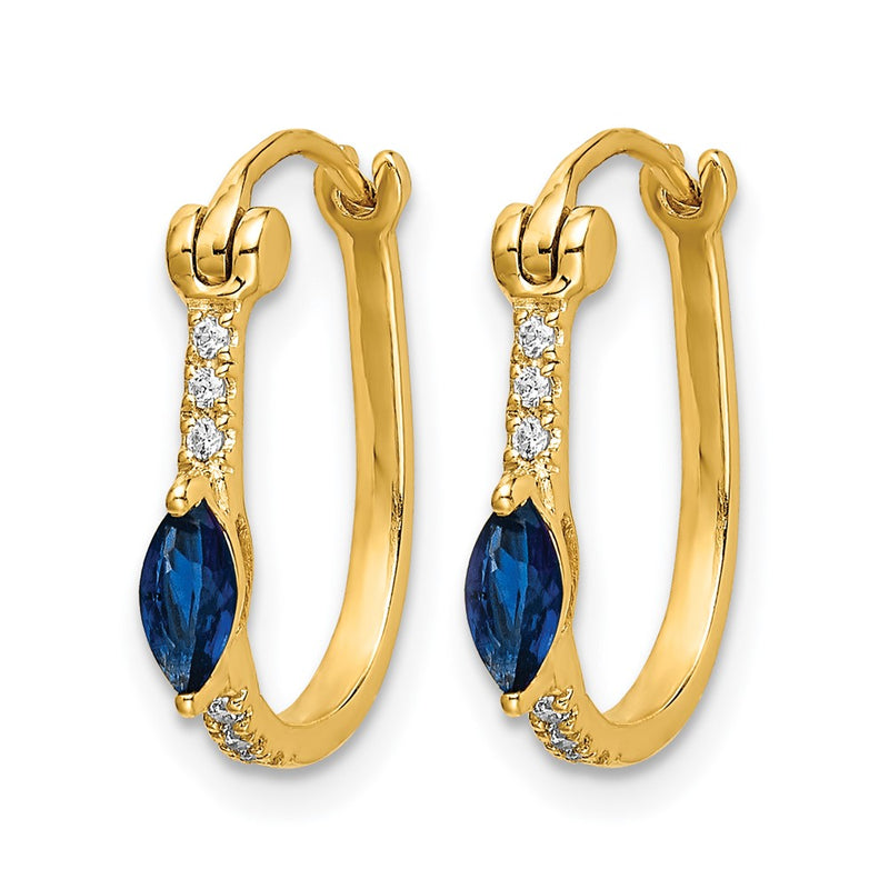 14k Yellow Gold 1/20ct Real Diamond and Sapphire Hinged Hoop Earrings