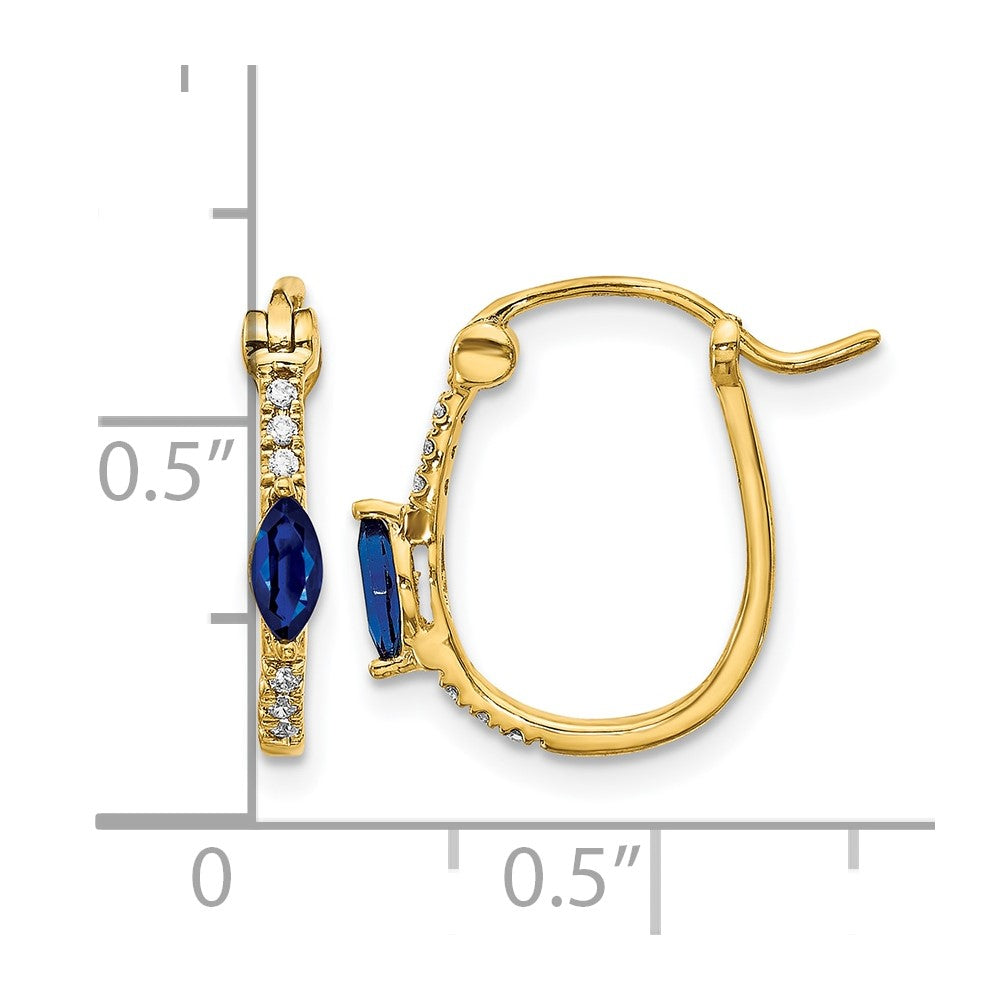 14k Yellow Gold 1/20ct Real Diamond and Sapphire Hinged Hoop Earrings