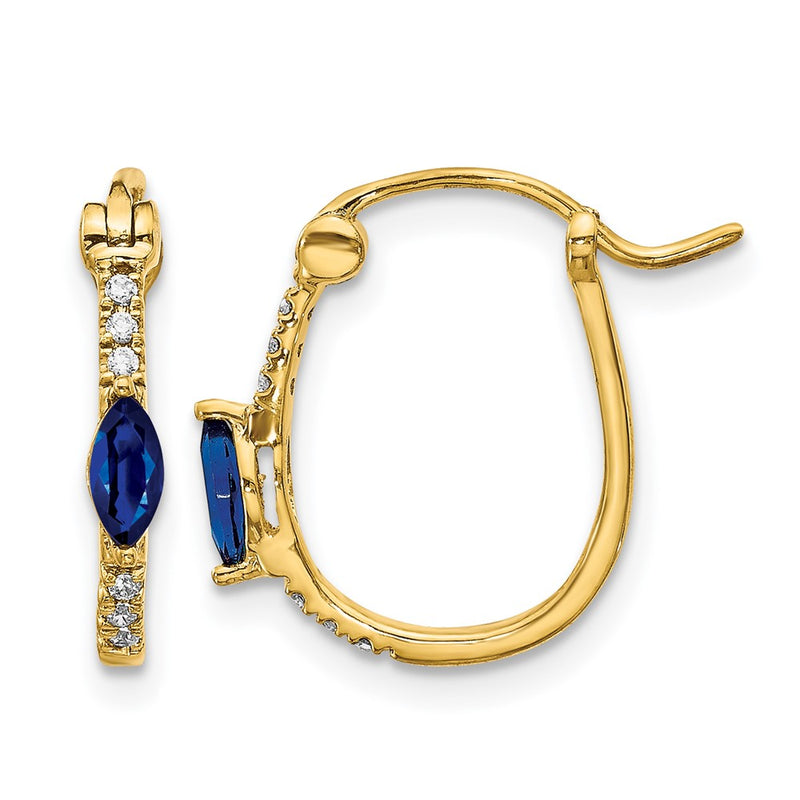 14k Yellow Gold 1/20ct Real Diamond and Sapphire Hinged Hoop Earrings