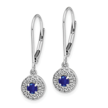 14k White Gold 1/5 Ct. Lab Grown Diamond VS/SI+ G+ and Created Sapphire Drop Leverback Earrings