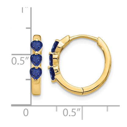 Solid 14k Yellow Gold Created Simulated Sapphire Polished Hinged Hoop Earrings