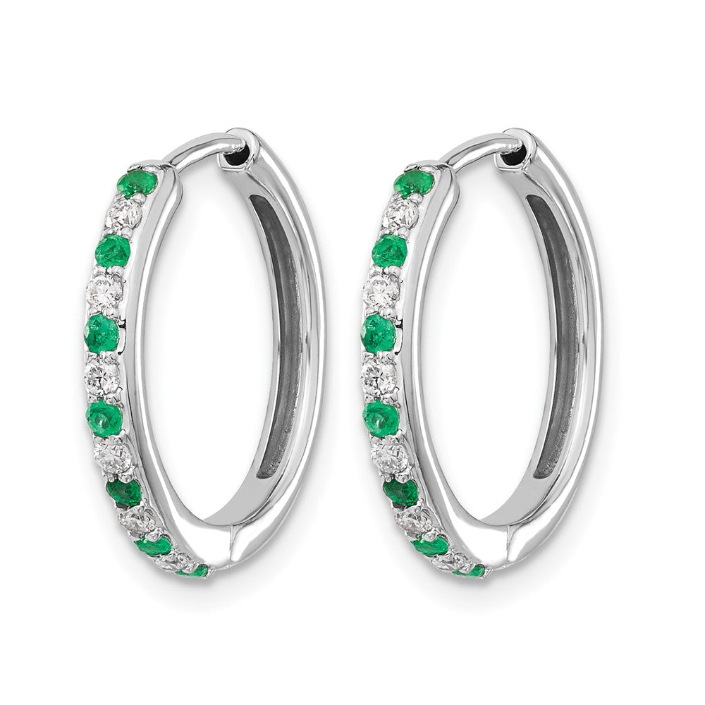 14k White Gold 1/5 Ct. Lab Grown Diamond VS/SI+ G+ and Created Emerald Complete Hinged Hoop Earrings