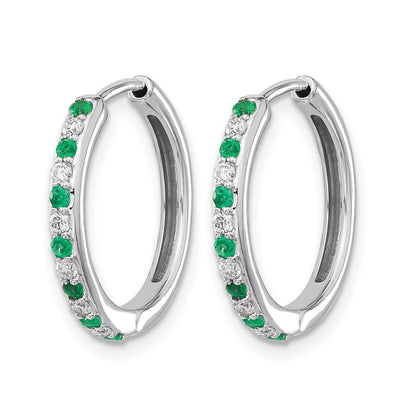 14k White Gold 1/5 Ct. Lab Grown Diamond VS/SI+ G+ and Created Emerald Complete Hinged Hoop Earrings