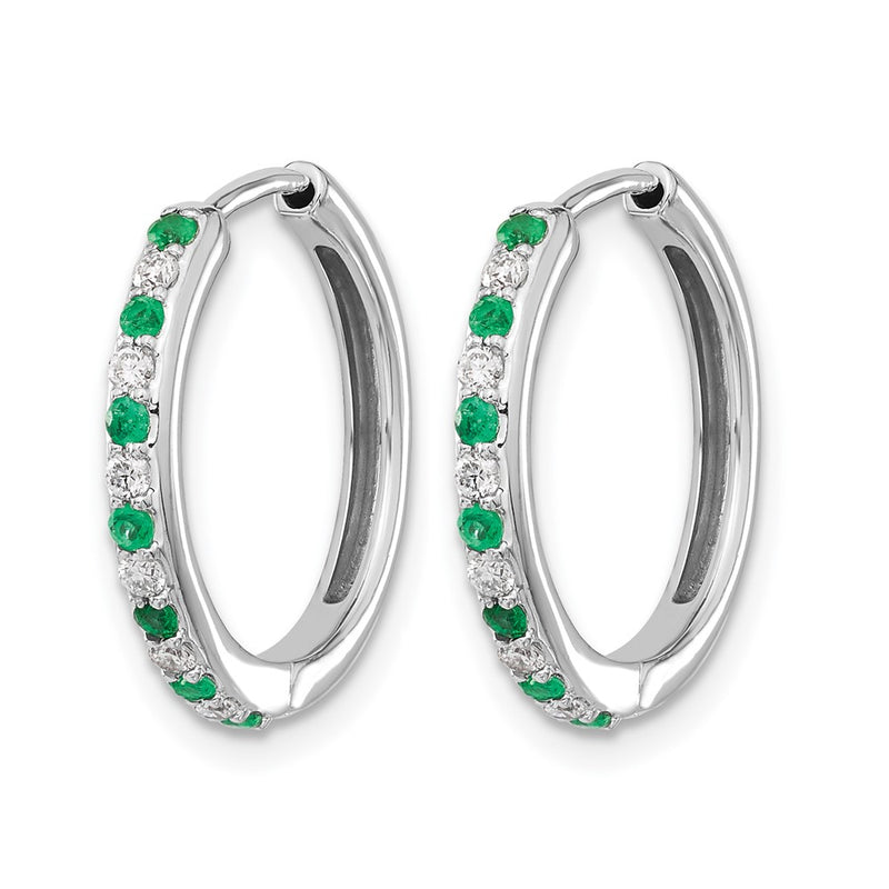 14k White Gold 1/5 Ct. Lab Grown Diamond VS/SI+ G+ and Created Emerald Complete Hinged Hoop Earrings