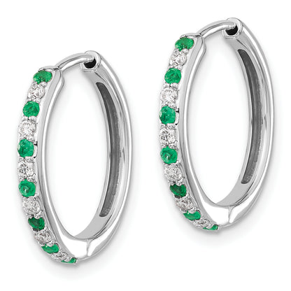 14k White Gold 1/5 Ct. Lab Grown Diamond VS/SI+ G+ and Created Emerald Hinged Hoop Earrings