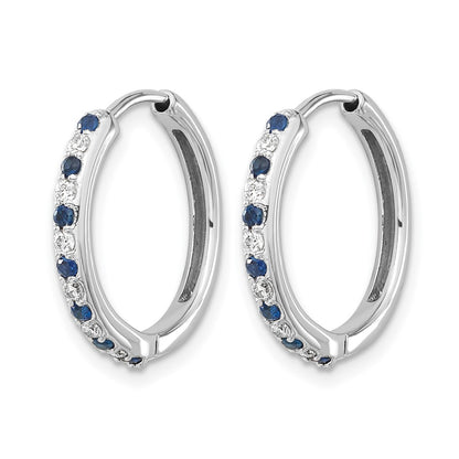 14k White Gold Real Diamond and Sapphire Hinged Hoop Earrings