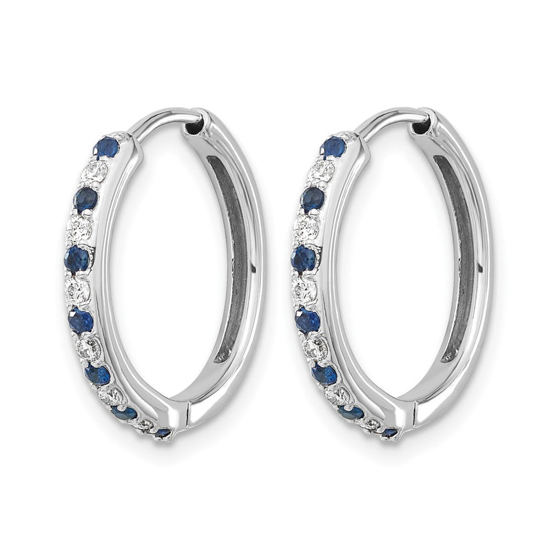 14k White Gold Real Diamond and Sapphire Hinged Hoop Earrings