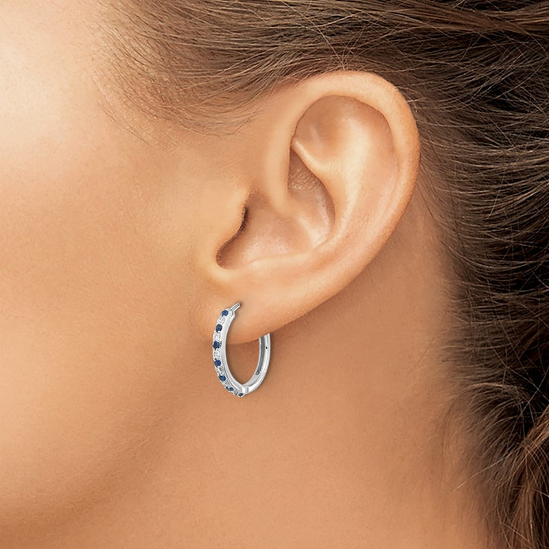 14k White Gold 1/5 Ct. Lab Grown Diamond VS/SI+ G+ and Created Sapphire Complete Hinged Hoop Earrings