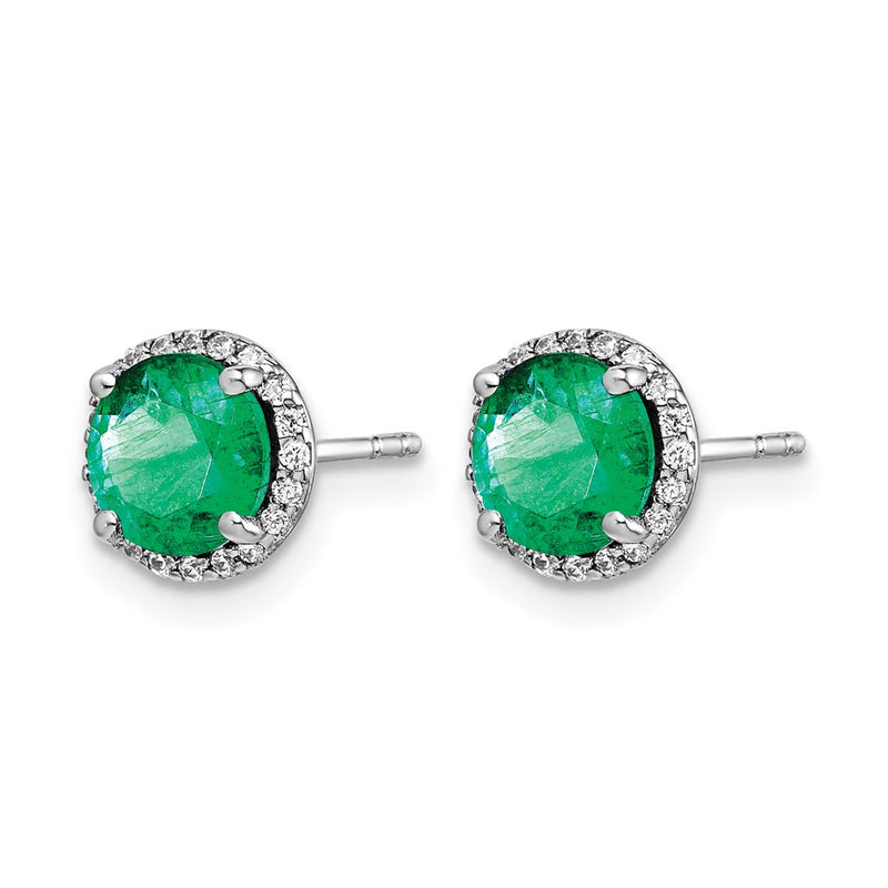 14k White Gold Real Diamond and Emerald Post Earrings