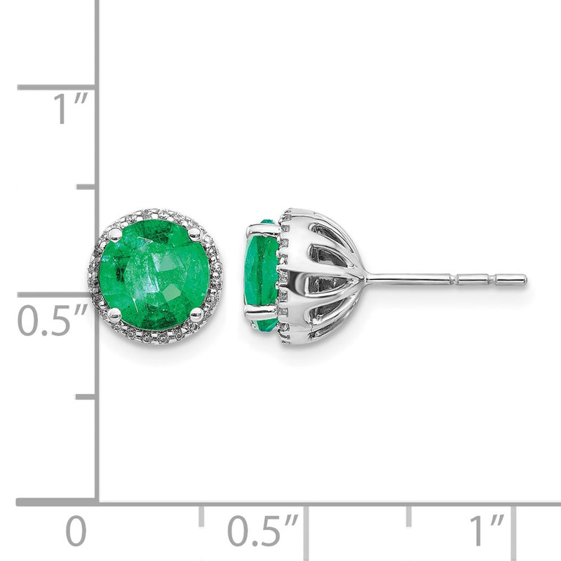 14k White Gold Real Diamond and Emerald Post Earrings