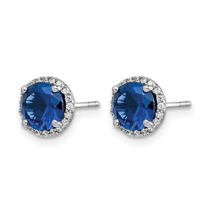 14k White Gold Real Diamond and Sapphire Post Earrings