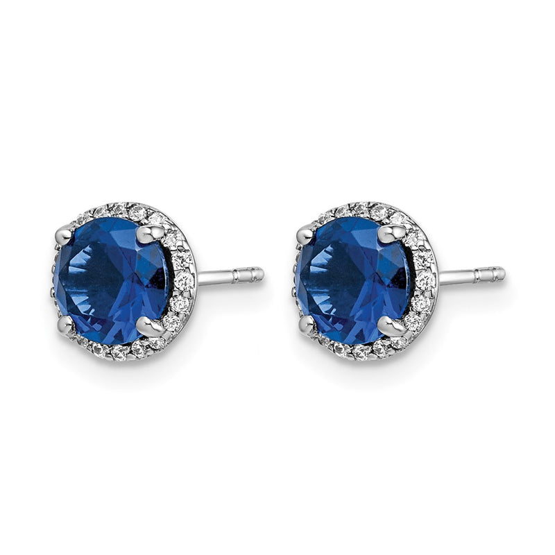 14k White Gold Real Diamond and Sapphire Post Earrings