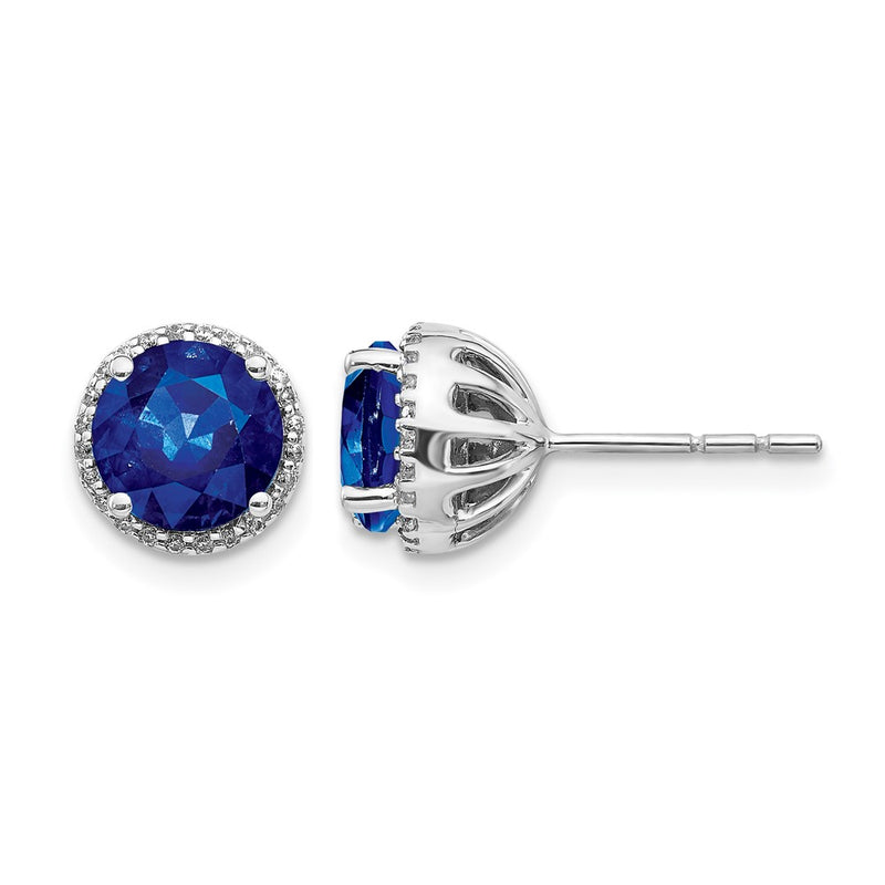 14k White Gold Real Diamond and Sapphire Post Earrings