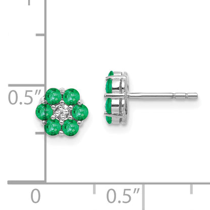 10K White Gold Polished Emerald And Diamond Post Earrings
