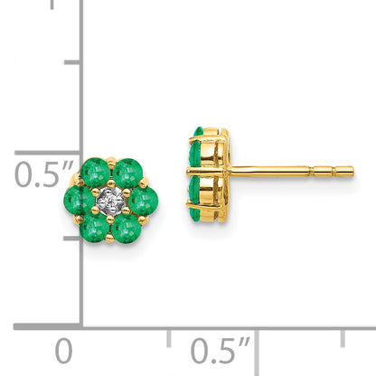 10K Yellow W/Rhodium And Rhodium Emerald Diamond Post Earrings