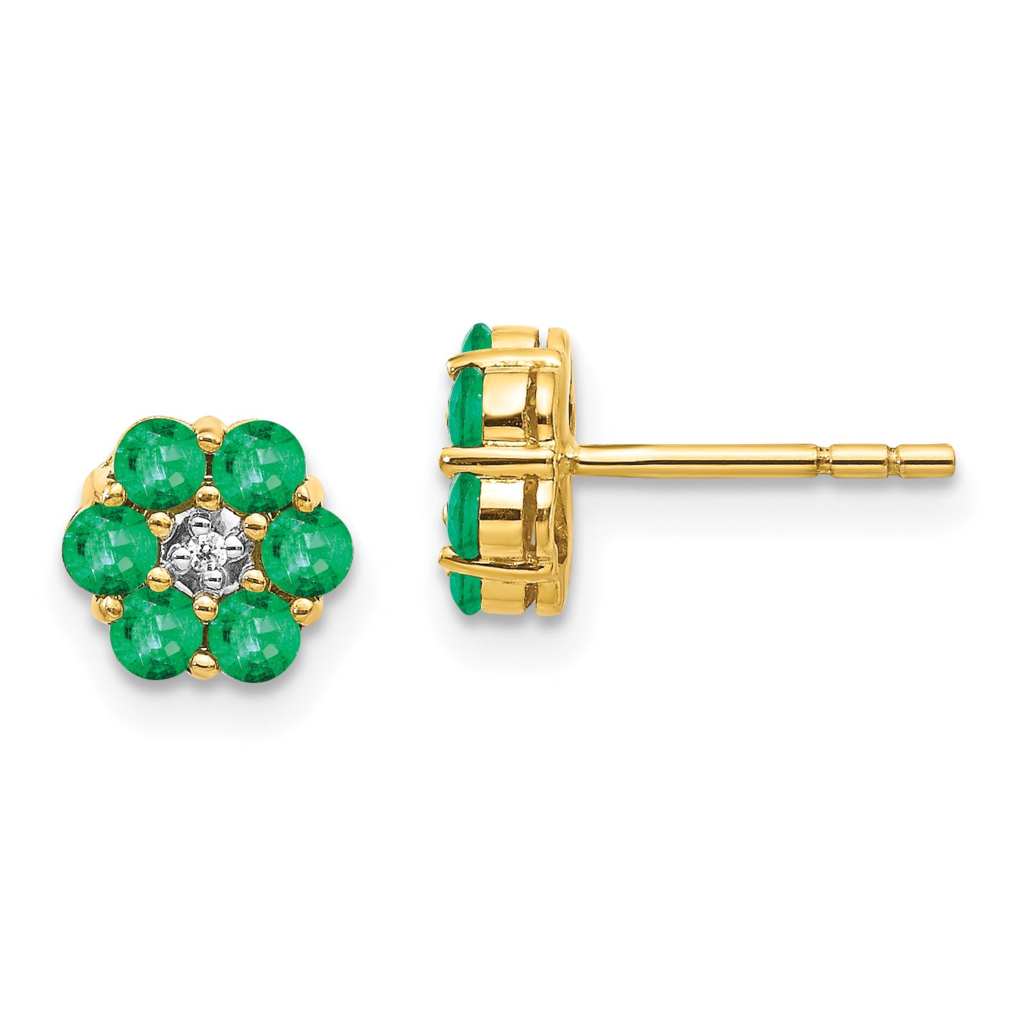 10K Yellow W/Rhodium And Rhodium Emerald Diamond Post Earrings