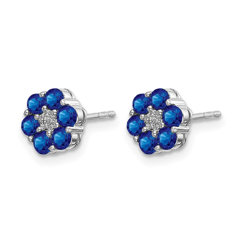 10K White Gold Polished Sapphire And Diamond Post Earrings