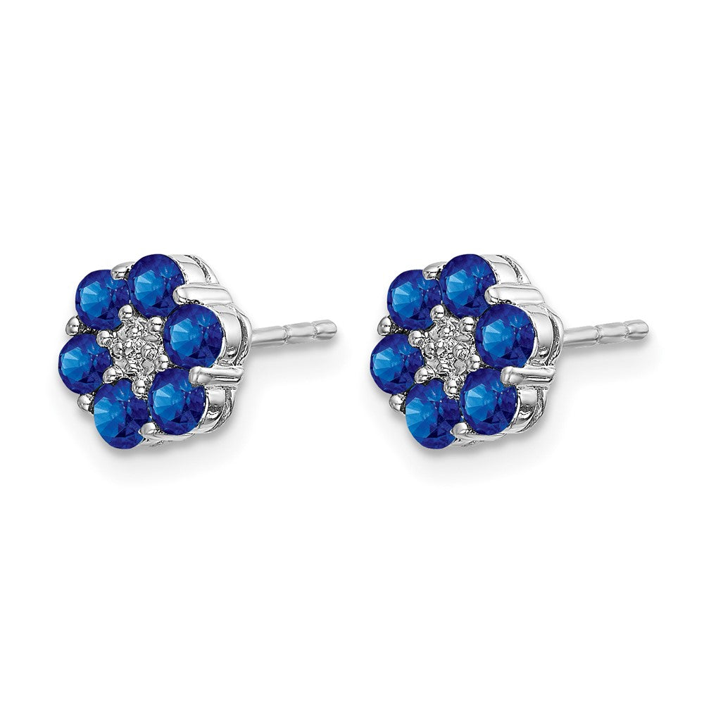 14k White Gold Polished Sapphire and Real Diamond Post Earrings