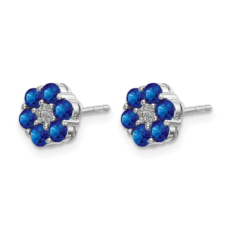 14k White Gold Polished Sapphire and Real Diamond Post Earrings