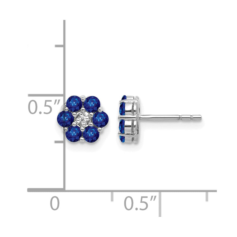 14k White Gold Polished Sapphire and Real Diamond Post Earrings