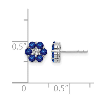 14k White Gold Polished Sapphire and Real Diamond Post Earrings