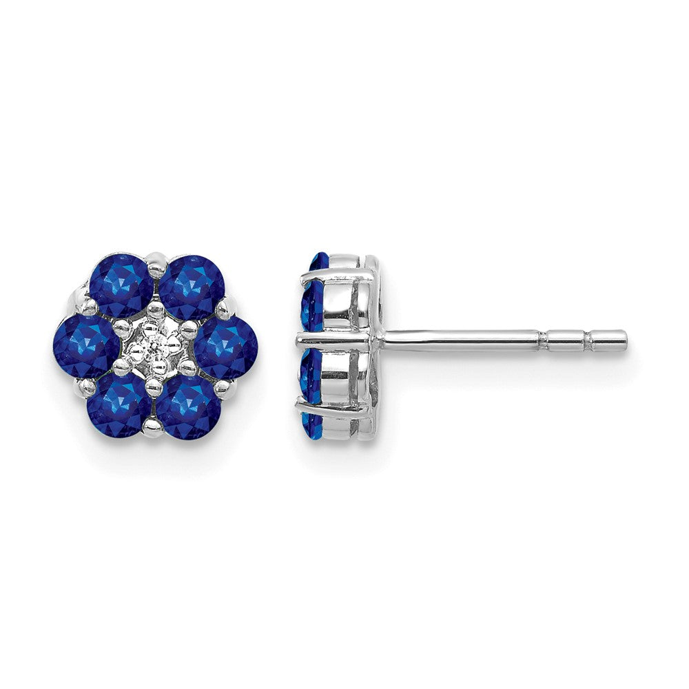 14k White Gold Polished Sapphire and Real Diamond Post Earrings