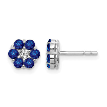 14k White Gold Polished Sapphire and Real Diamond Post Earrings