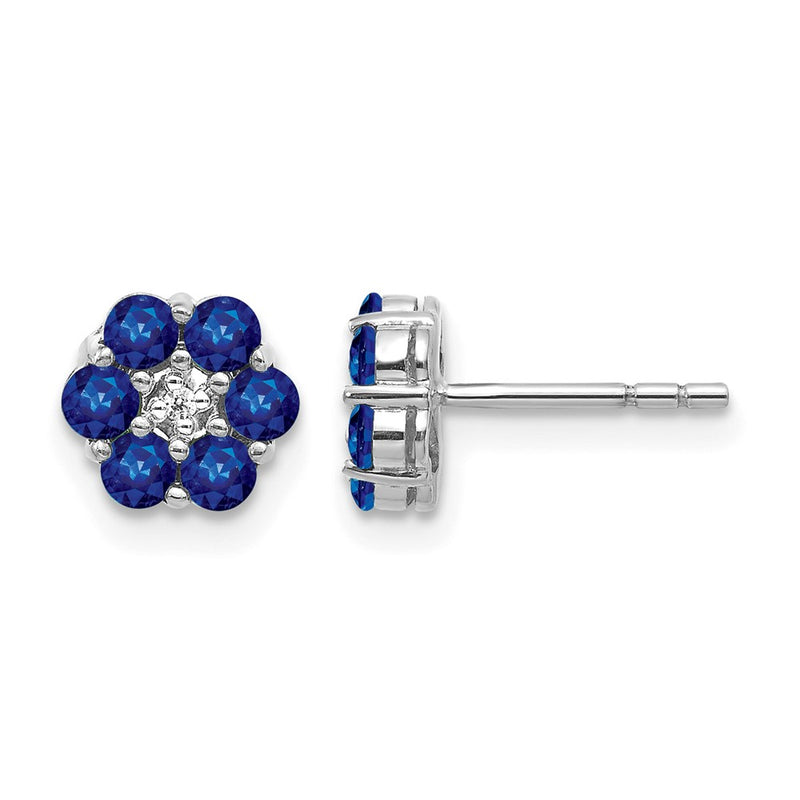 14k White Gold Polished Sapphire and Real Diamond Post Earrings