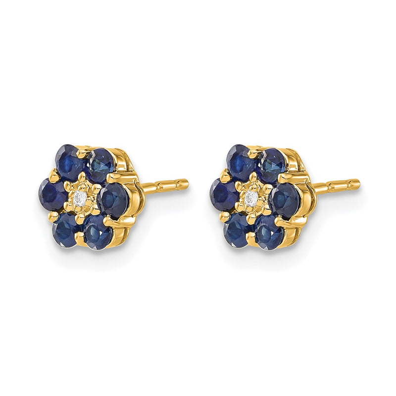 14k Yellow Gold and Rhodium Sapphire and Real Diamond Post Earrings