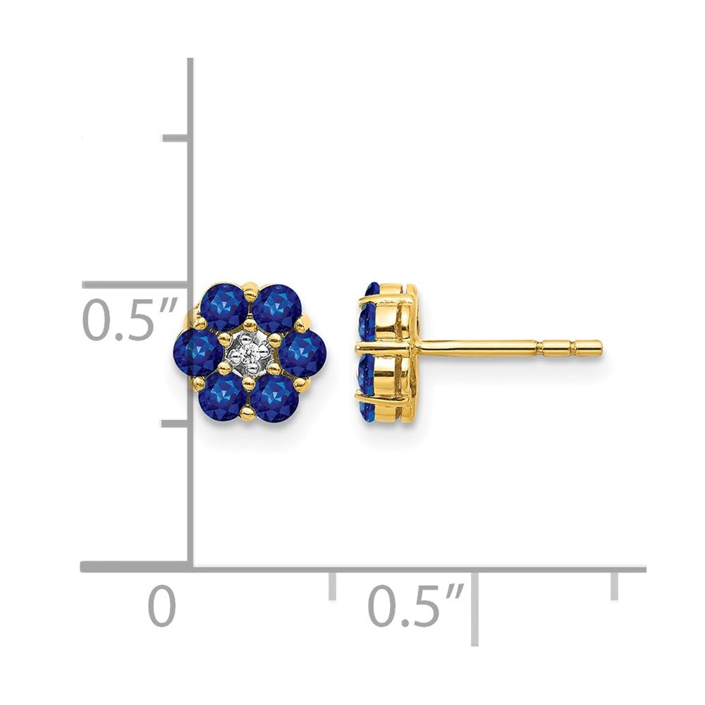 14k Yellow Gold and Rhodium Sapphire and Real Diamond Post Earrings