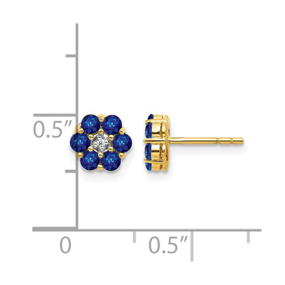 14k Yellow Gold and Rhodium Sapphire and Real Diamond Post Earrings