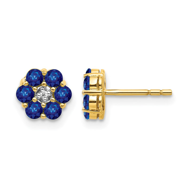 14k Yellow Gold and Rhodium Sapphire and Real Diamond Post Earrings