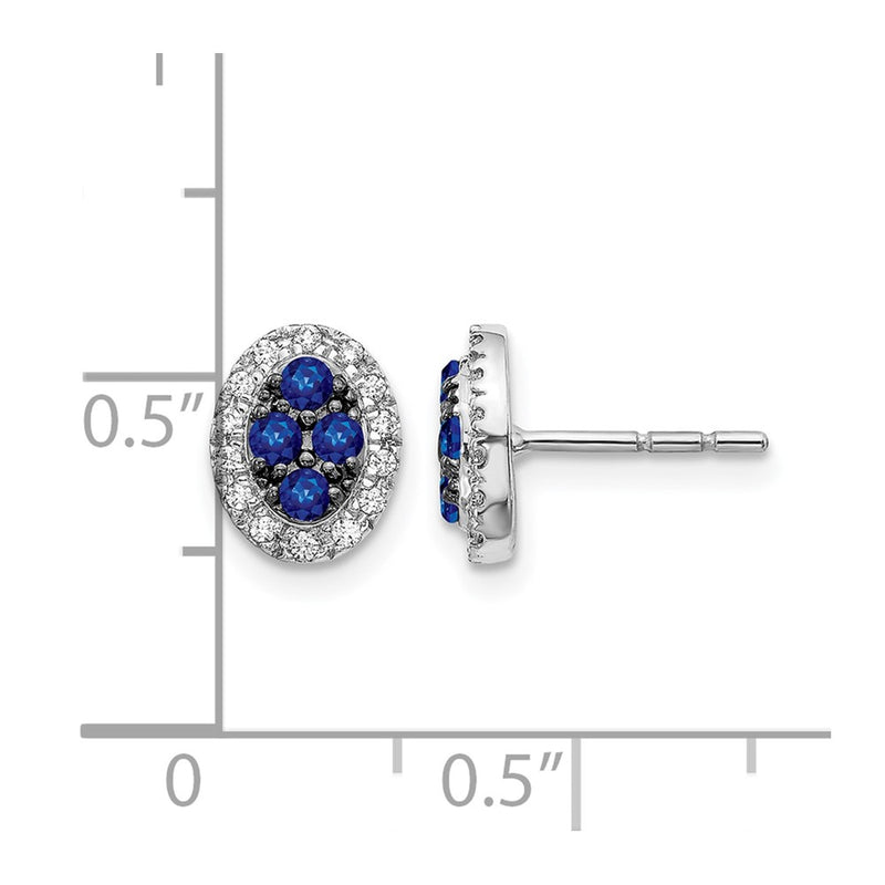 14k White Gold Real Diamond and Sapphire Oval Post Earrings