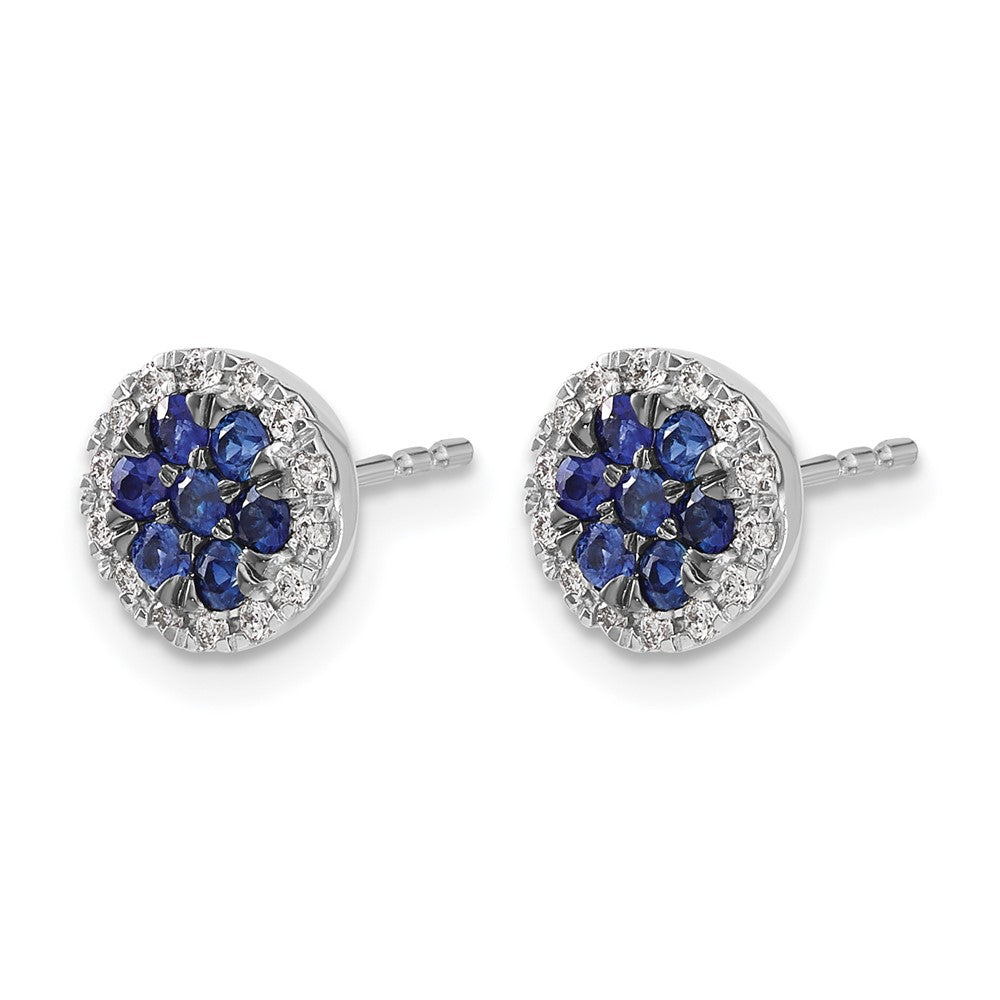 14k White Gold Real Diamond and Sapphire Circle Post Earrings