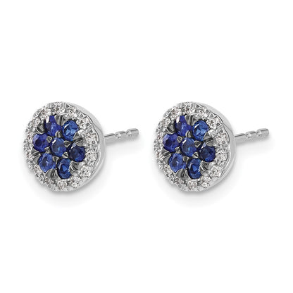 14k White Gold Real Diamond and Sapphire Circle Post Earrings