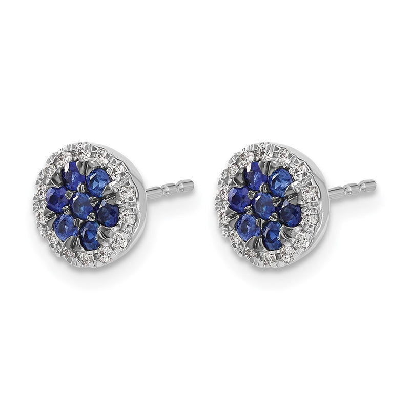 14k White Gold Real Diamond and Sapphire Circle Post Earrings
