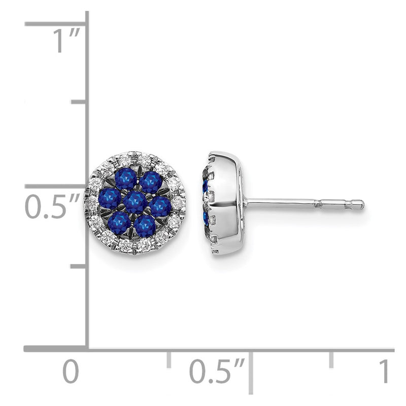 14k White Gold Real Diamond and Sapphire Circle Post Earrings