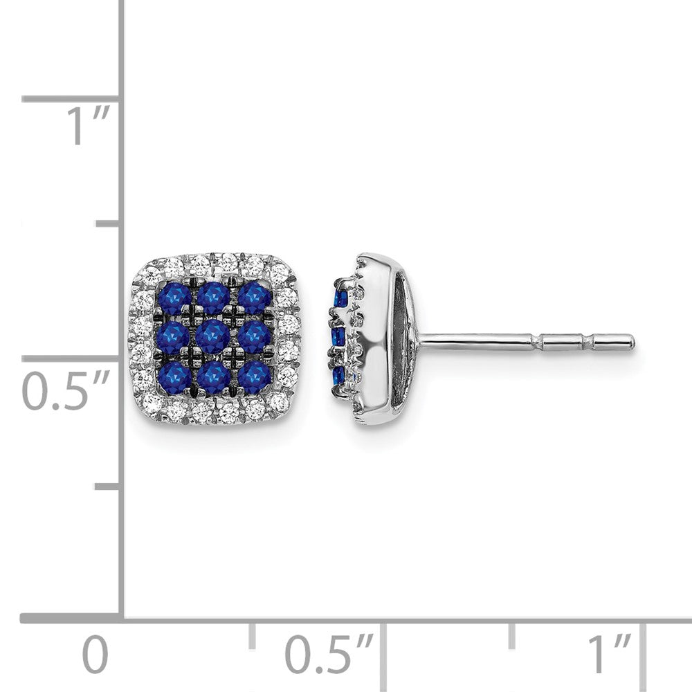 14k White Gold Real Diamond and Sapphire Post Earrings